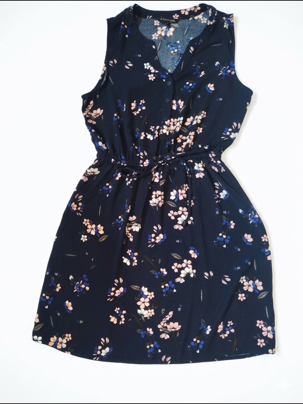 41 Hawthorn Sleeveless Navy Floral Tie-Waist Dress Small Euc